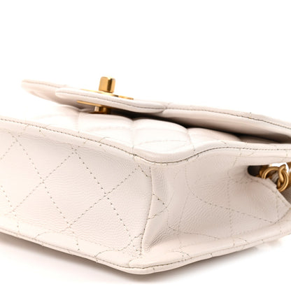 Mini Quilted Caviar Flap Shoulder Bag - White