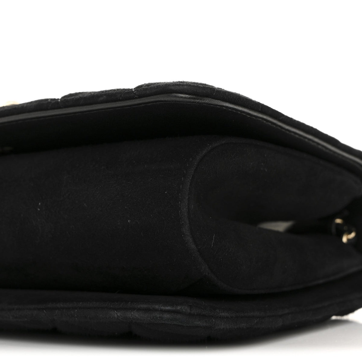 Quilted Suede Flap Shoulder Bag - Black
