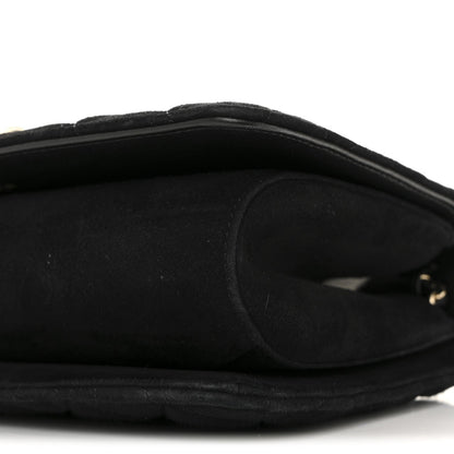 Quilted Suede Flap Shoulder Bag - Black