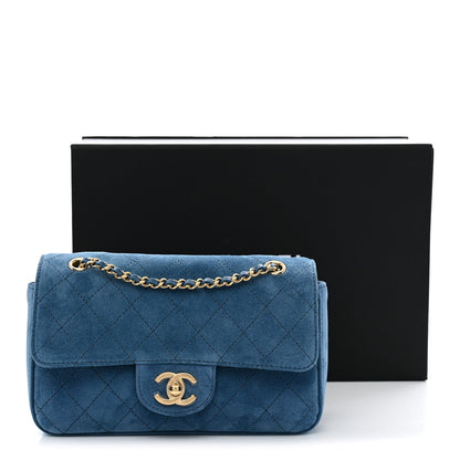 Mini Calfskin Suede Flap Shoulder Bag - Blue