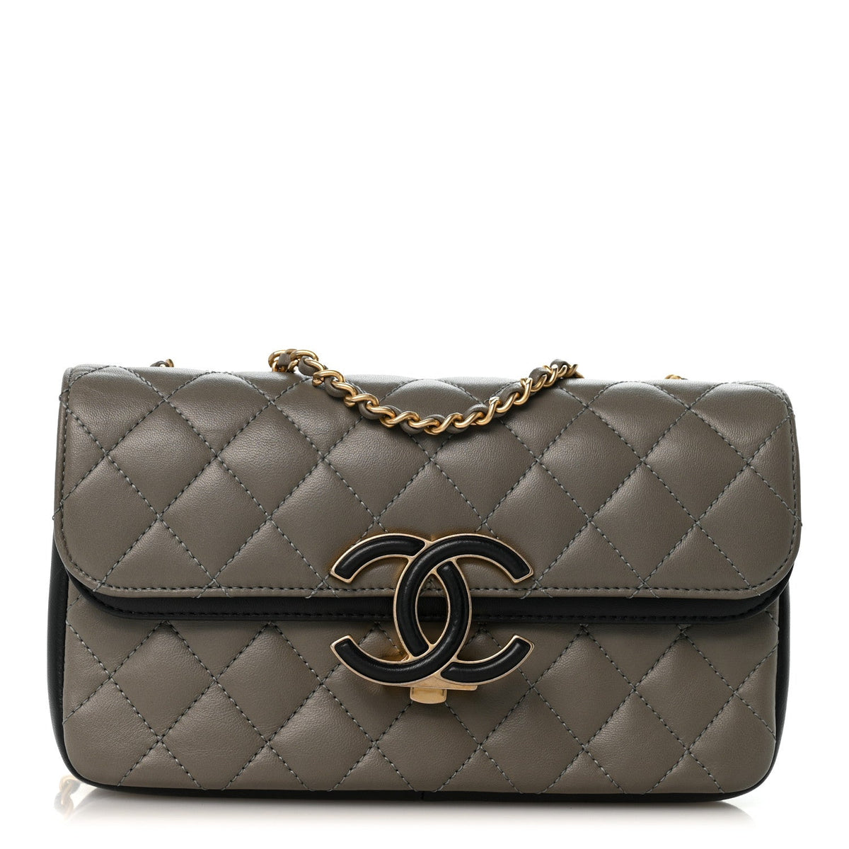 Small Quilted Lambskin Flap Shoulder Bag - Grey