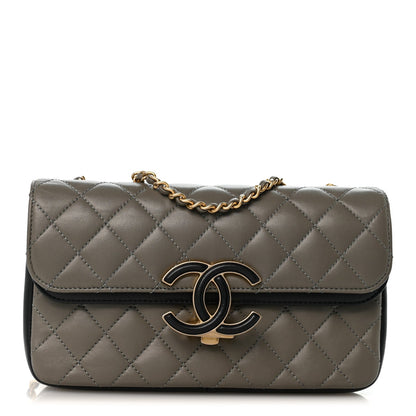 Small Quilted Lambskin Flap Shoulder Bag - Grey