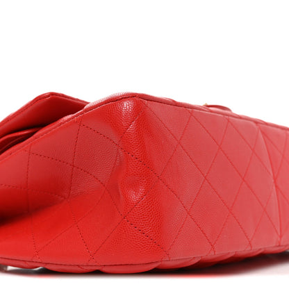 Quilted Caviar Flap Shoulder Bag - Red