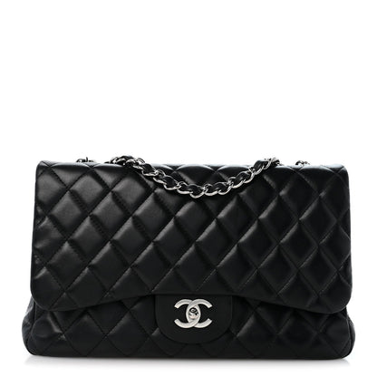 Quilted Lambskin Flap Shoulder Bag - Black