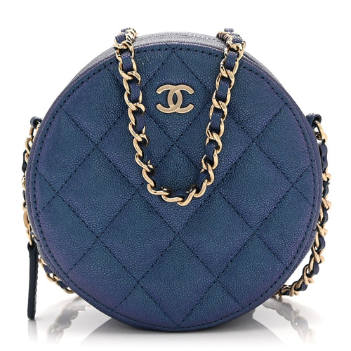 Quilted Caviar Clutch Bag - Blue