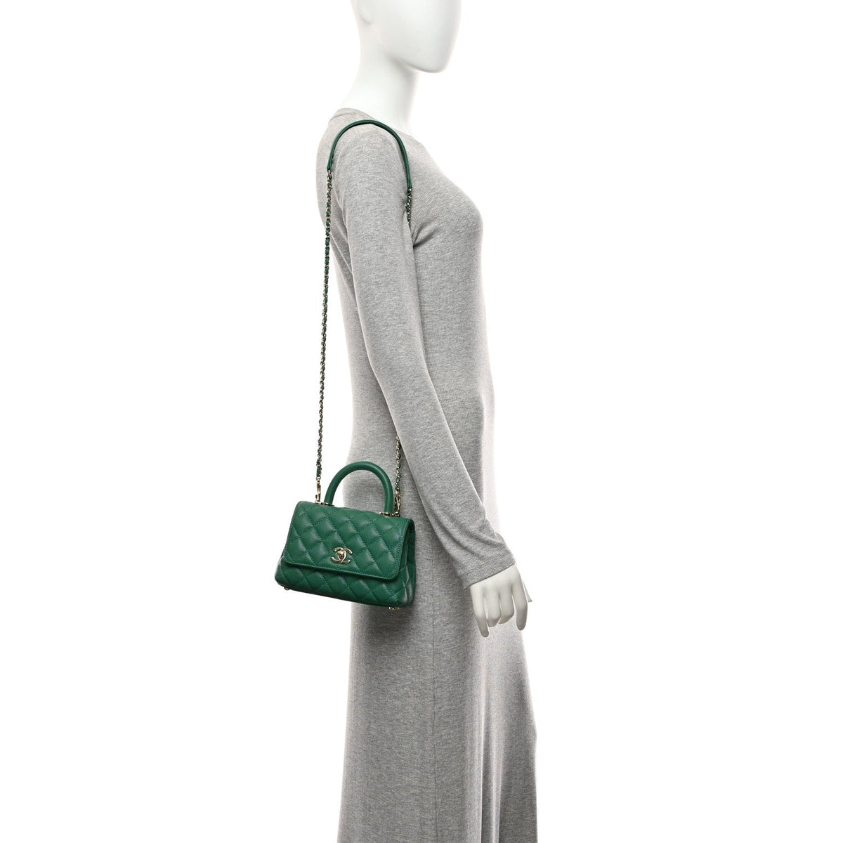 Mini Quilted Caviar Flap Shoulder Bag - Green