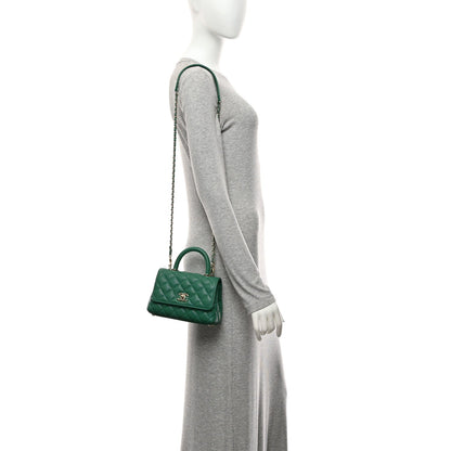 Mini Quilted Caviar Flap Shoulder Bag - Green