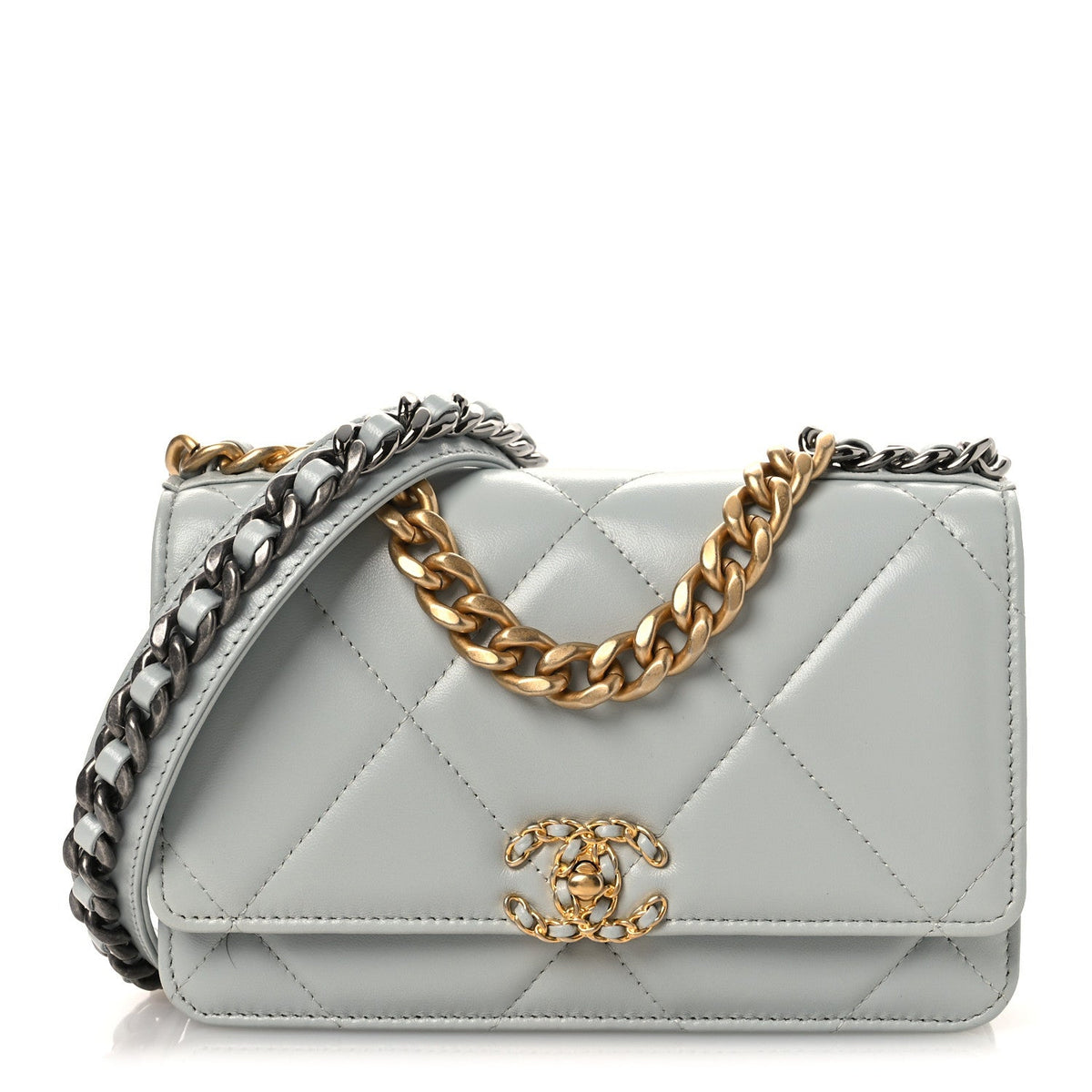 Quilted Lambskin Wallet Bag - Light Blue