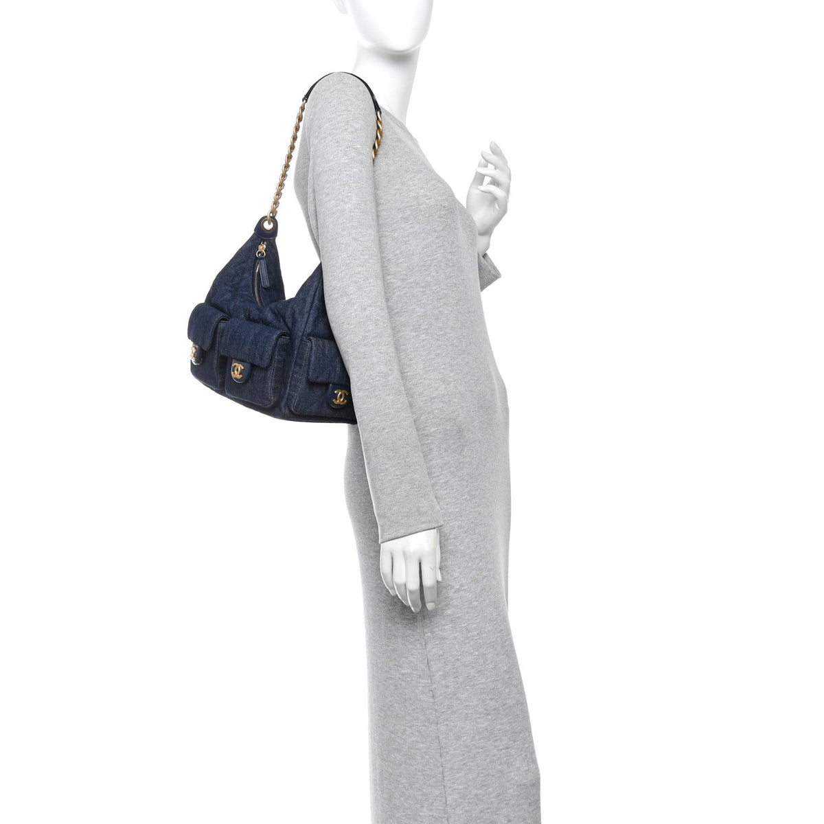 Large Quilted Hobo Bag - Blue
