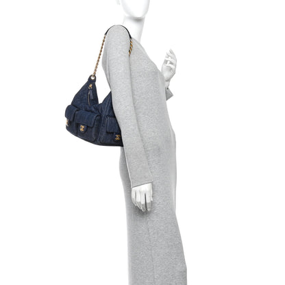 Large Quilted Hobo Bag - Blue