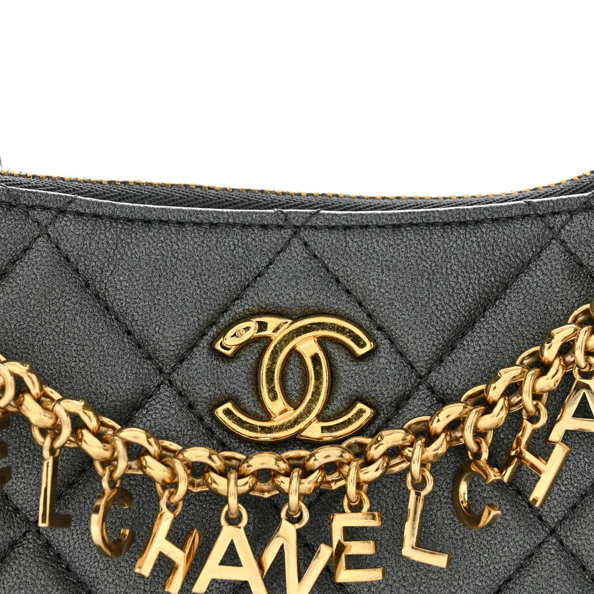 Quilted Lambskin Hobo Bag - Grey