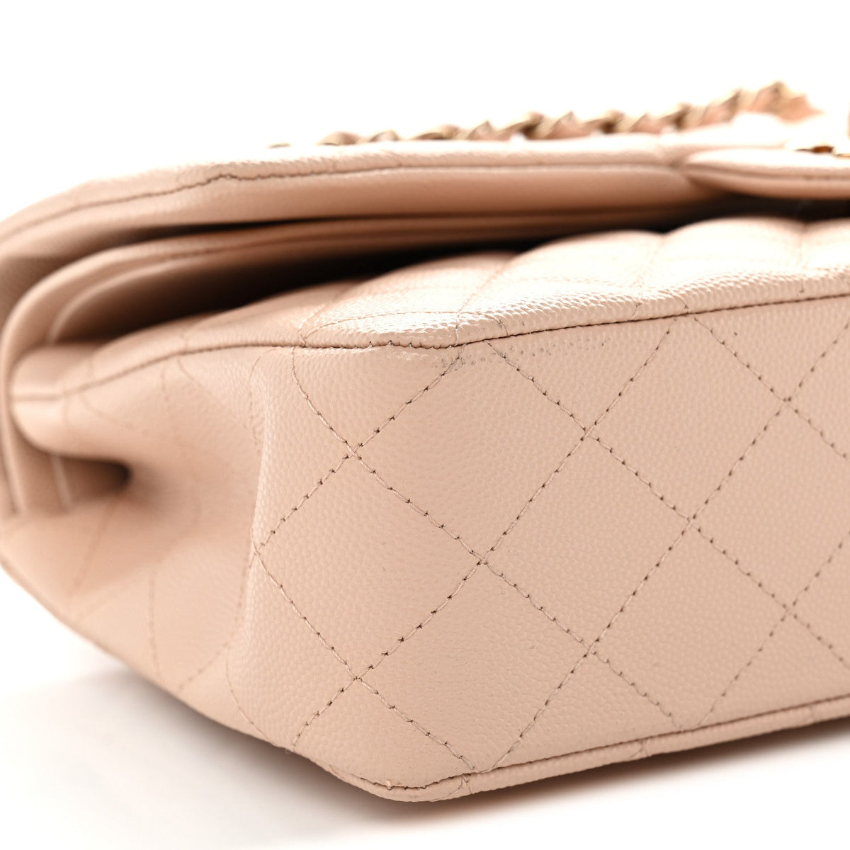 Medium Quilted Caviar Flap Shoulder Bag - Beige