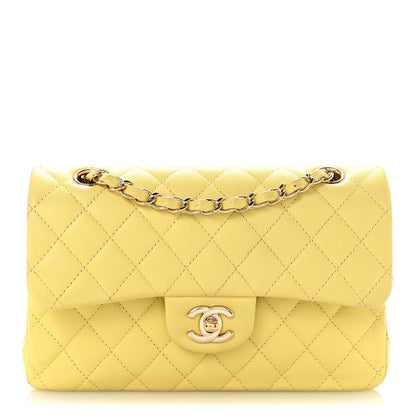 Small Quilted Caviar Flap Shoulder Bag - Yellow