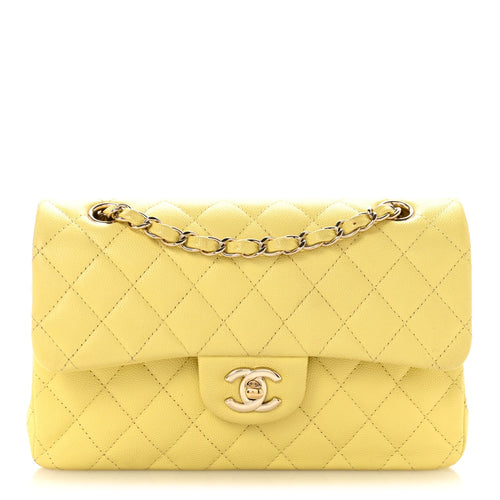 Small Quilted Caviar Flap Shoulder Bag - Yellow