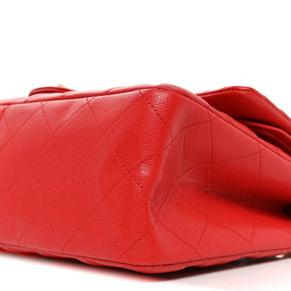 Quilted Caviar Flap Shoulder Bag - Red
