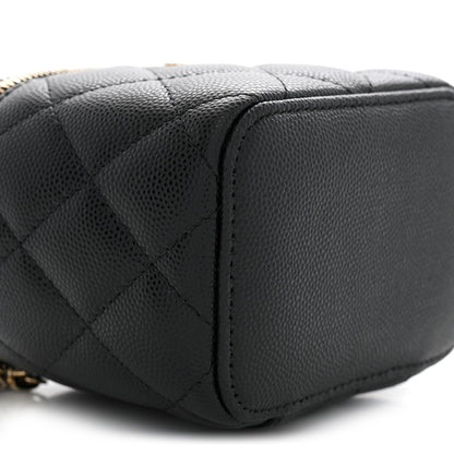 Mini Quilted Caviar Handbag - Black