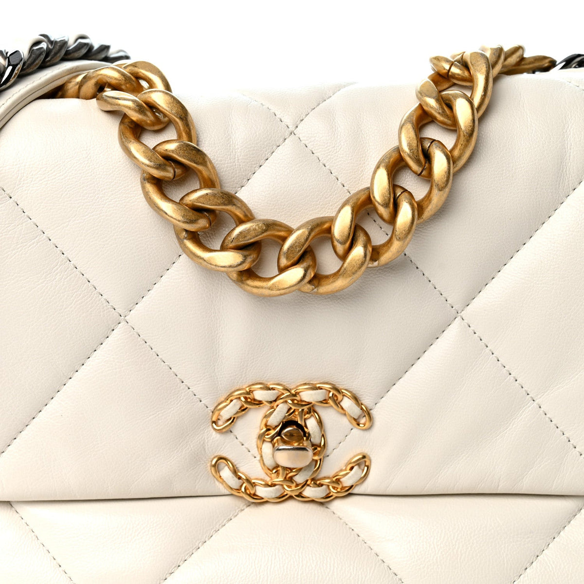 Large Quilted Goatskin Flap Shoulder Bag - White