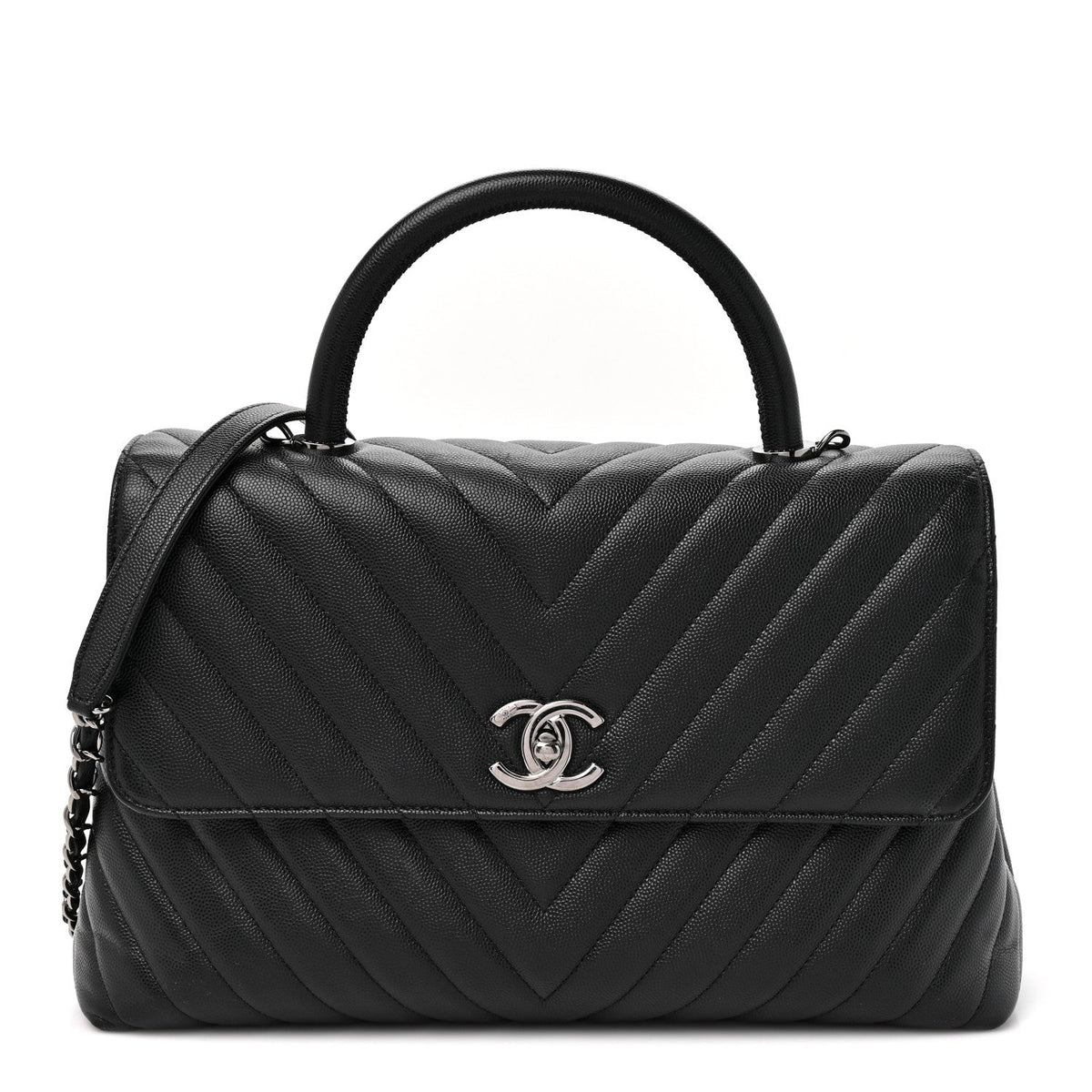 Medium Quilted Caviar Flap Shoulder Bag - Black