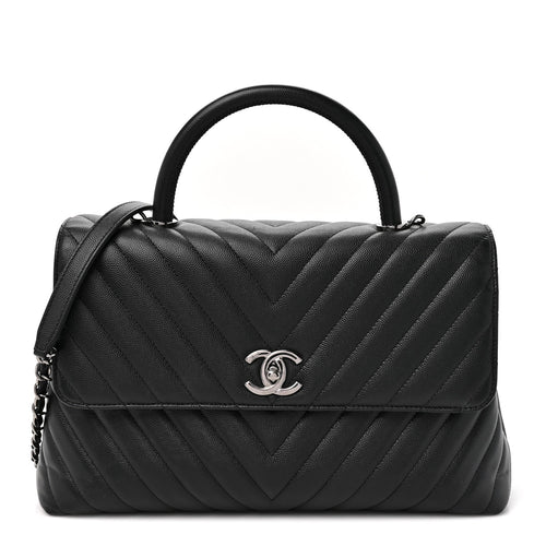 Medium Quilted Caviar Flap Shoulder Bag - Black