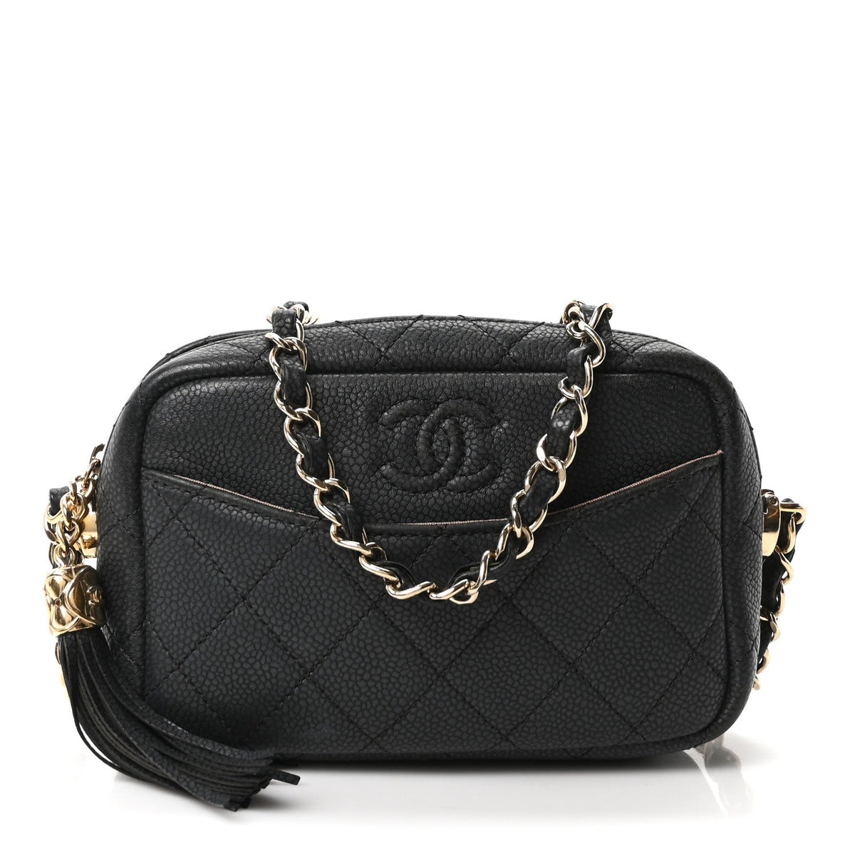 Mini Quilted Caviar Handbag - Black