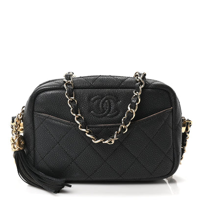 Mini Quilted Caviar Handbag - Black