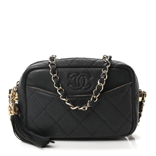 Mini Quilted Caviar Handbag - Black