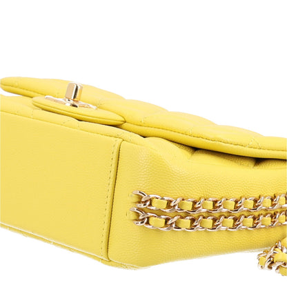 Mini Quilted Caviar Flap Shoulder Bag - Yellow
