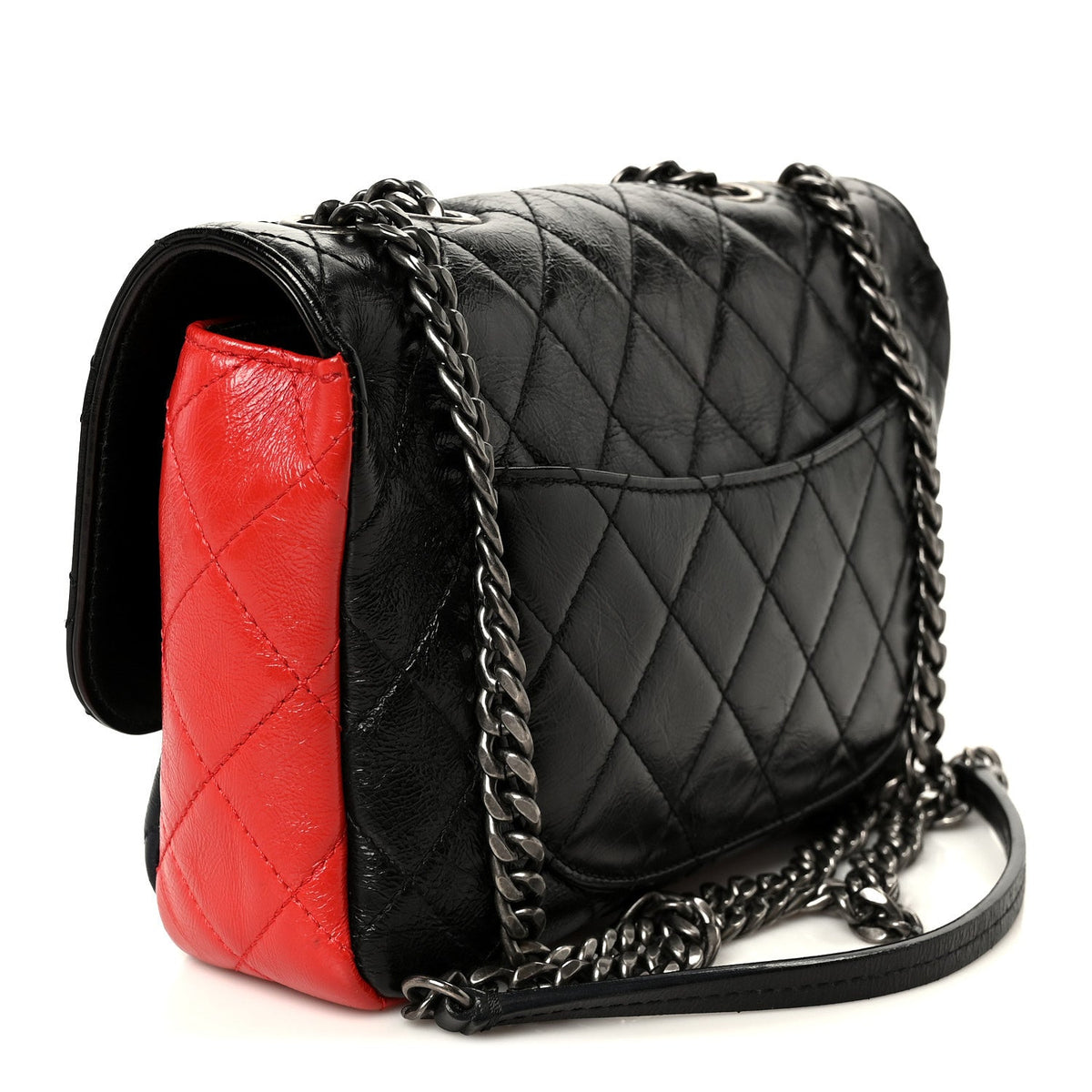 Quilted Goatskin Flap Shoulder Bag - Black