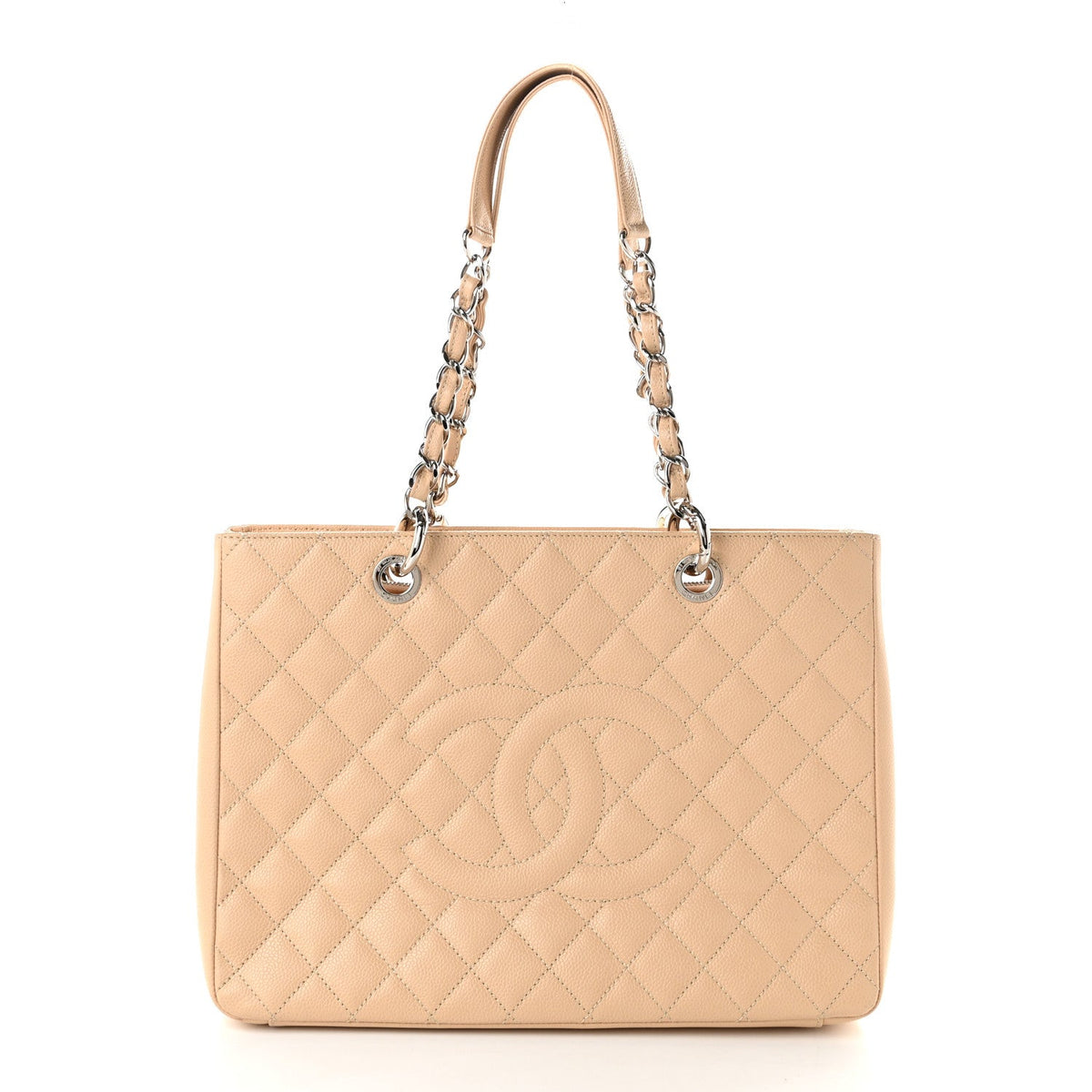 Quilted Caviar Tote Bag - Beige