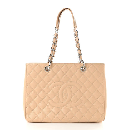 Quilted Caviar Tote Bag - Beige