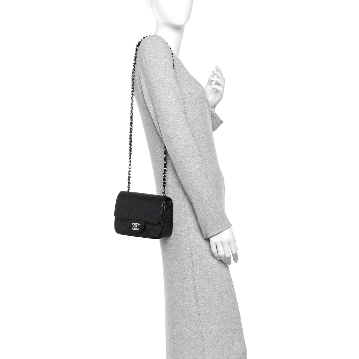 Mini Quilted Caviar Flap Shoulder Bag - Black
