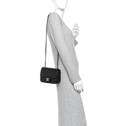 Mini Quilted Caviar Flap Shoulder Bag - Black