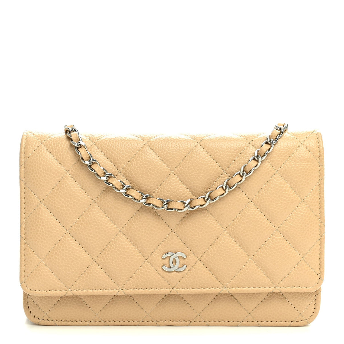 Quilted Caviar Wallet Bag - Beige