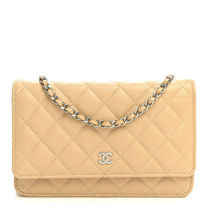 Quilted Caviar Wallet Bag - Beige