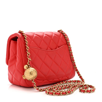 Mini Quilted Lambskin Flap Shoulder Bag - Red