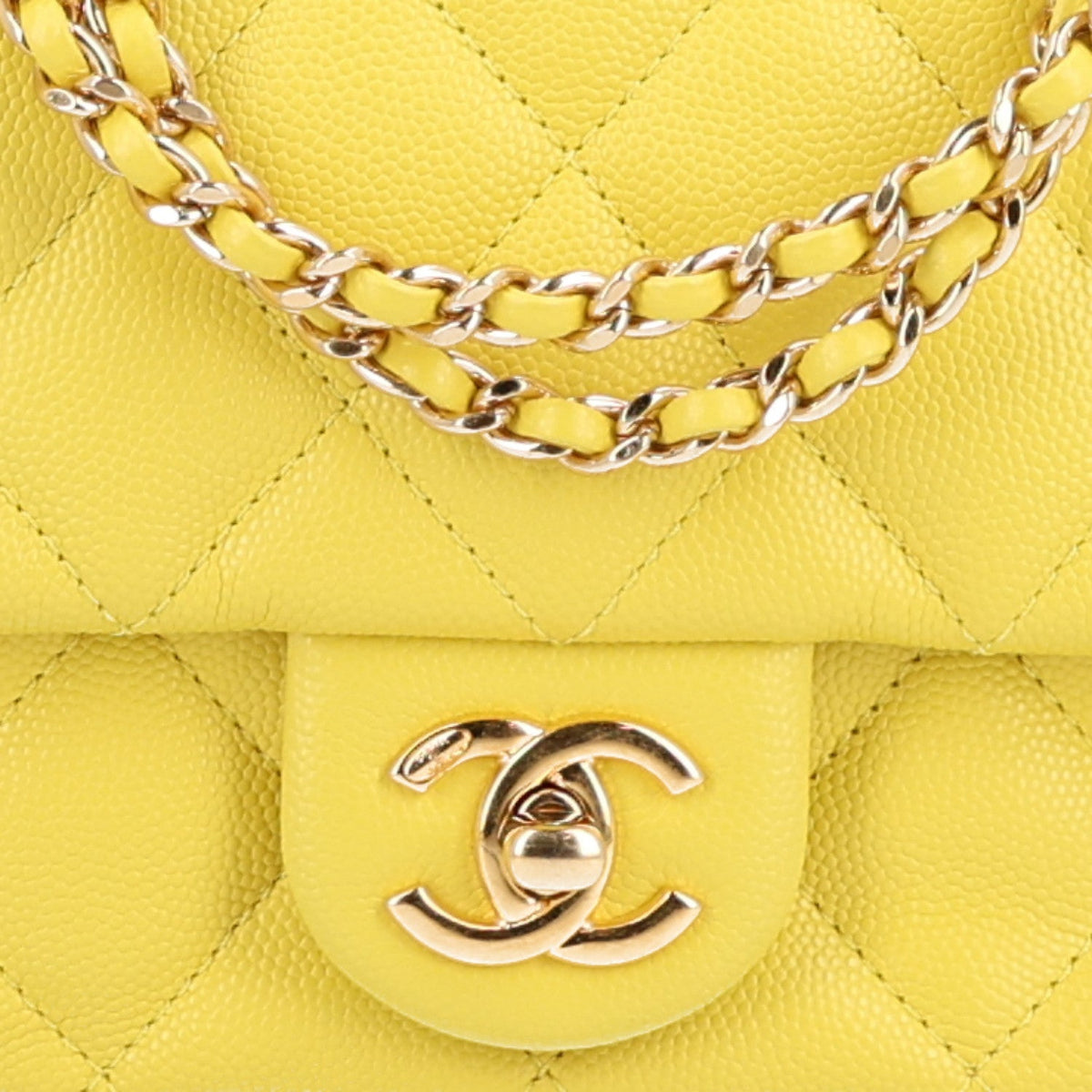 Mini Quilted Caviar Flap Shoulder Bag - Yellow