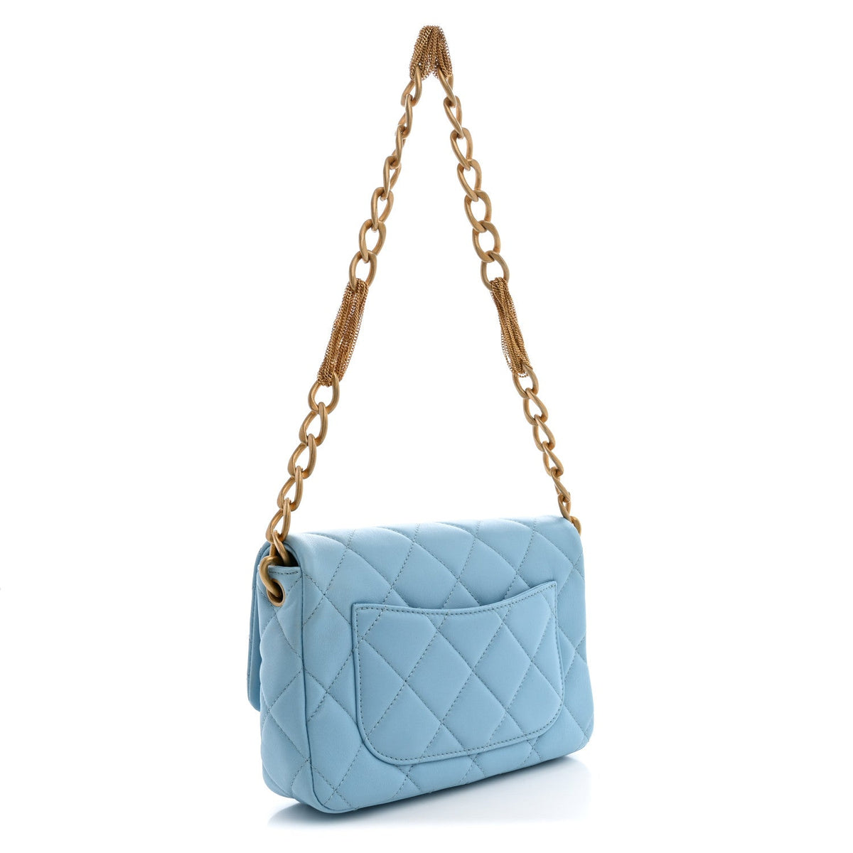 Quilted Lambskin Flap Shoulder Bag - Light Blue