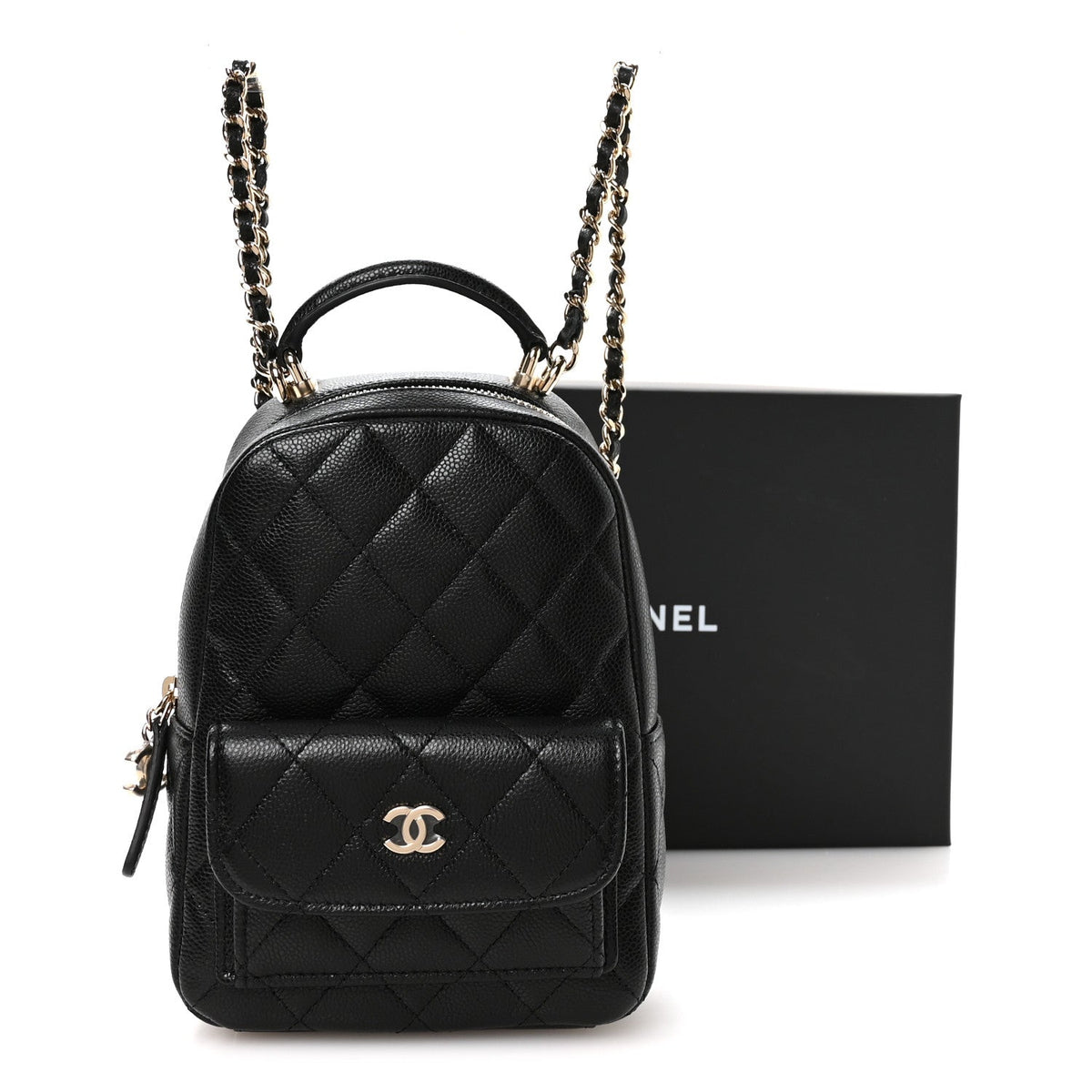 Mini Quilted Caviar Backpack - Black