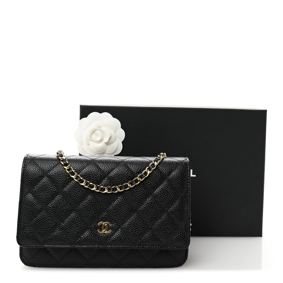 Quilted Caviar Wallet Bag - Black