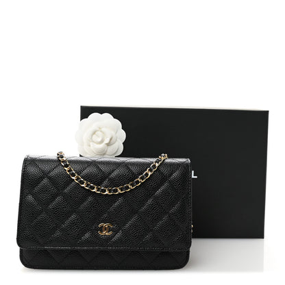 Quilted Caviar Wallet Bag - Black