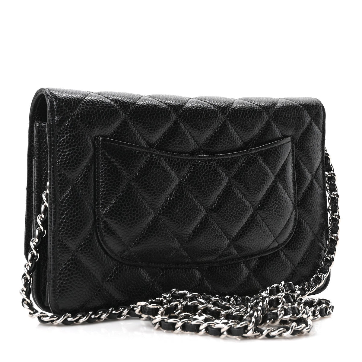 Quilted Caviar Wallet Bag - Black