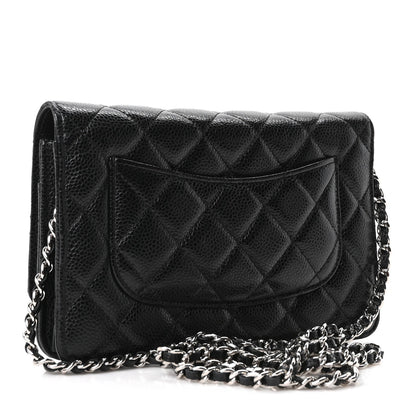 Quilted Caviar Wallet Bag - Black