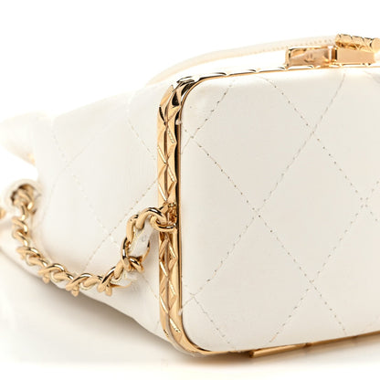 Small Quilted Lambskin Bucket Bag - White