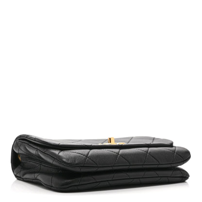Small Quilted Lambskin Flap Shoulder Bag - Black