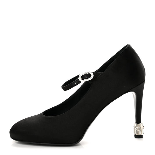 Satin Crystal Mary Jane Pumps Black