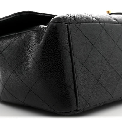 Maxi Quilted Caviar Flap Shoulder Bag - Black