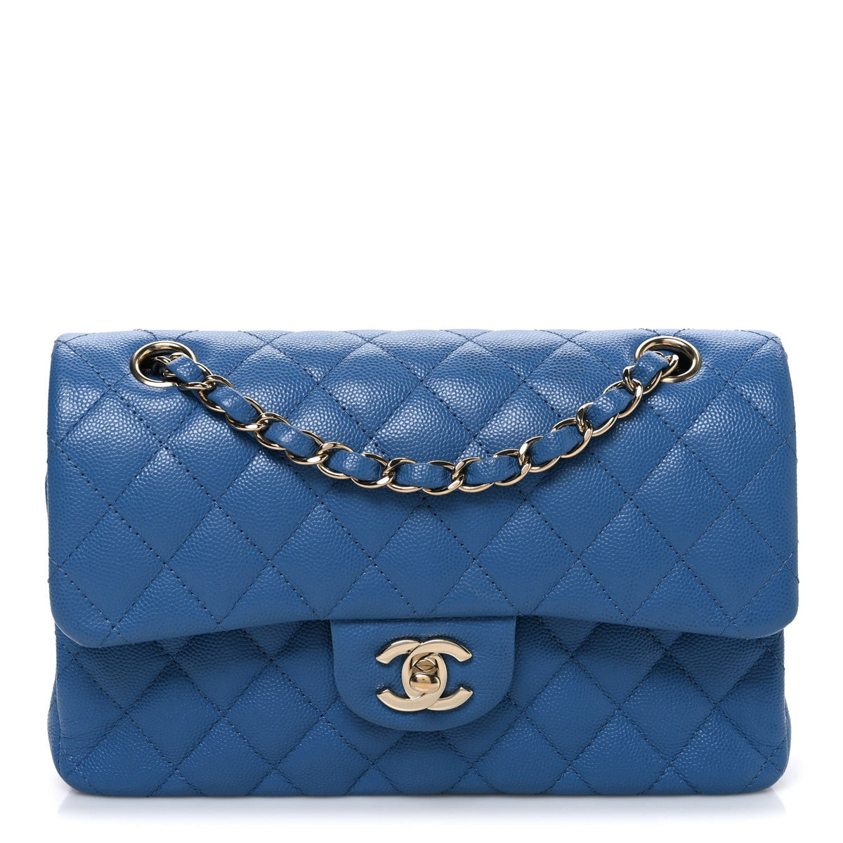 Medium Quilted Caviar Flap Shoulder Bag - Blue