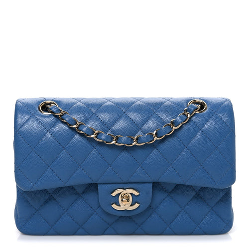 Medium Quilted Caviar Flap Shoulder Bag - Blue