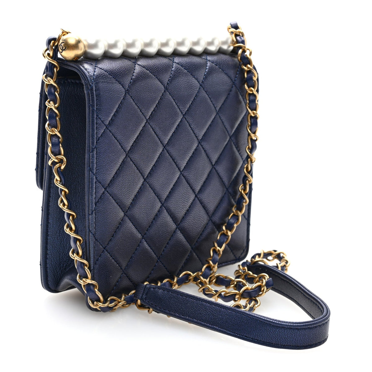 Quilted Lambskin Flap Shoulder Bag - Blue