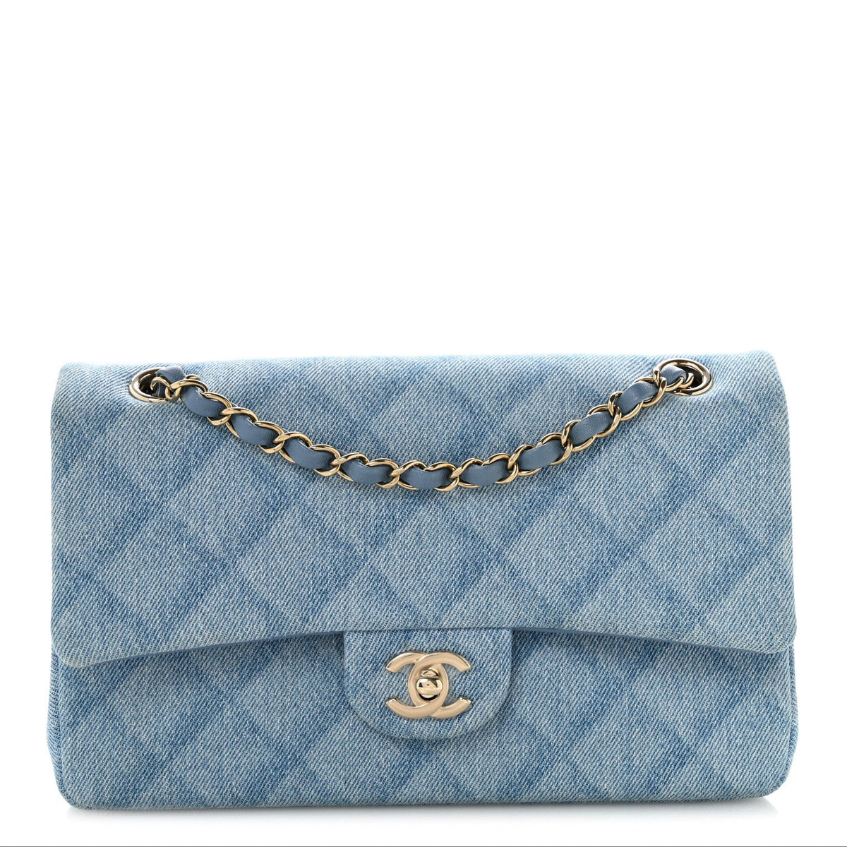 Medium Quilted Flap Shoulder Bag - Light Blue